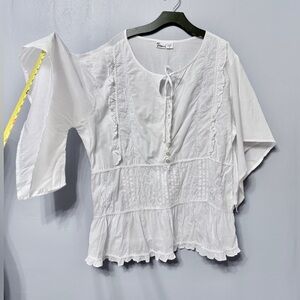 #10)  100% Cotton Elegant White Boho Blouse with Ties Back